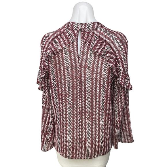 Reiss Red Multicolor Ruffle Bell Long Sleeve Mock Neck Printed Blouse Top Size 0 - Picture 2 of 5